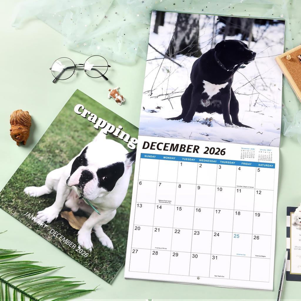 2026 Wall Calendar – 2026 Calendar, Jan 2026 - Dec 2026, 12 Monthly Pooping Dogs Calendar 2026, Funny Gag Gifts Dog Calendar, 11.8" x 23.6" (Open),