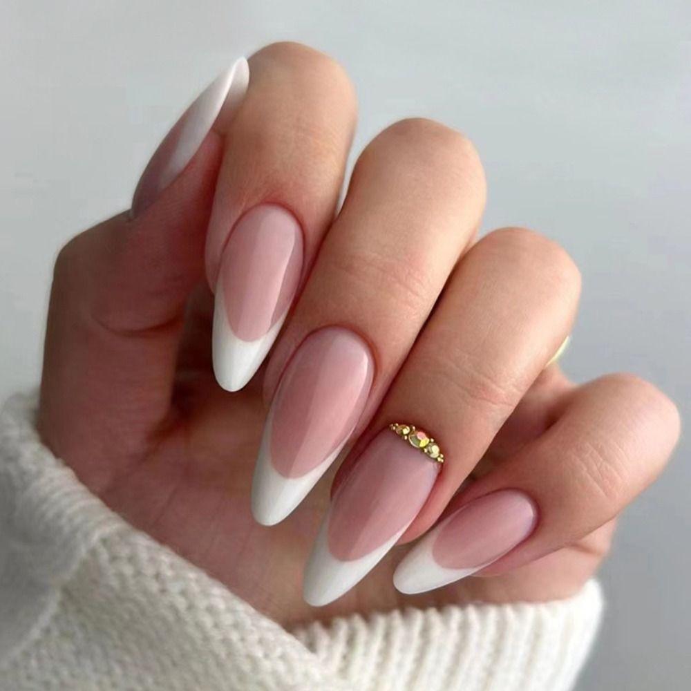 Manicure Fake Nials DIY Press On Nails False Nails French White Edge Blak Butterfly Long Almond