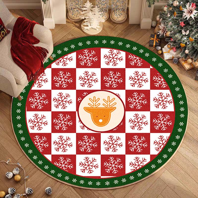 Круглый ковер с рисунком елки и надписями "Merry Christmas" "HAPPY NEW" Праздничный декоративный ковер для гостиной Нескользящий коврик