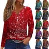 Women's T Shirt Tee Button Christmas Print Long Sleeve Daily Weekend Fashion Basic V Neck Regular Top