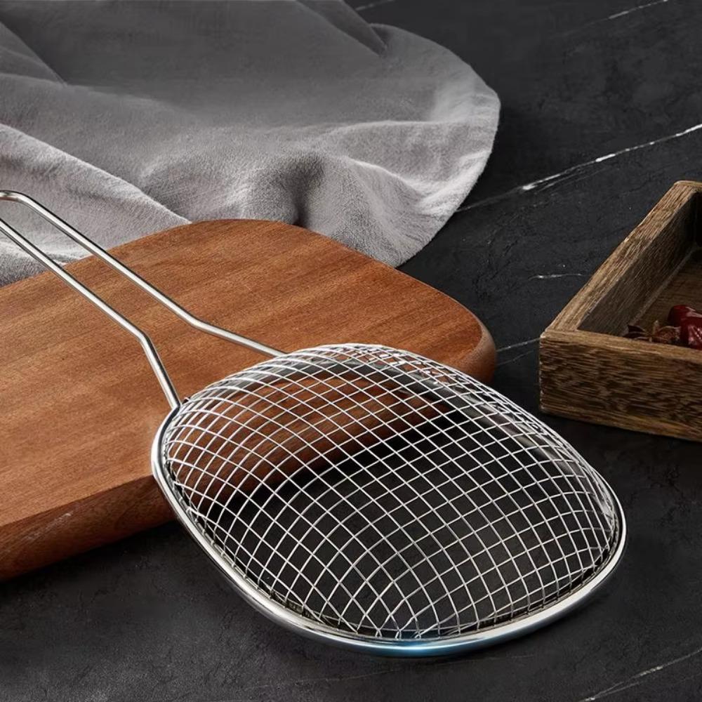 Удобный совок-сито из нержавеющей стали, овальная ложка-сито для жарки, ложка для слива, бытовая