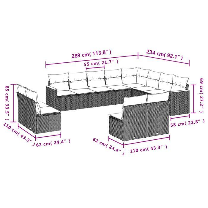 VidaXL Salon de Jardin avec Coussins 12 pcs, Canapés de Terrasse, Ensemble de Meubles de Patio, Mobilier d'Extérieur, Gris 3226473