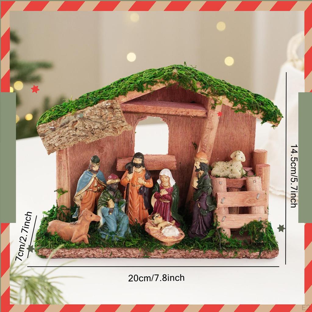 Christmas Nativity Scene Figurines with Stable Holy Family Statue Collectible Set for