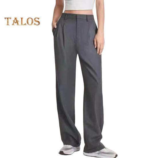 Женские брюки с застежкой-молнией на пуговицы, однотонные брюки с карманами, прямые широкие брюки для офиса и леди, рабочая одежда