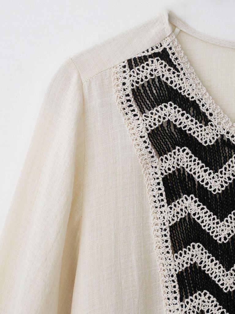 Summer Women's Embroidered Patchwork Long Sleeve Mini Dress