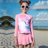 2025 Розовый купальник тай-дай из двух частей с длинным рукавом для девочек: Включает короткую юбку