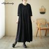 Плюс размер осень-весна женское платье большого размера с воротником Питера Пэна черно-зеленое кофейное повседневное свободное платье винтажное вельветовое платье с длинным рукавом