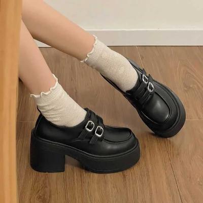 Модная женская обувь на толстом каблуке, весенняя новинка, круглый носок, глубокий вырез, металлическая пряжка, толстая подошва, противоскользящая, износостойкая, высокие каблуки