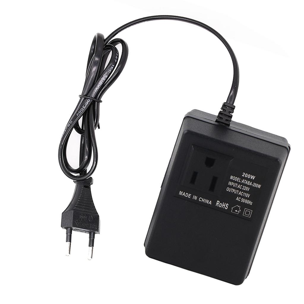 AC 220V To 110V Converter 200W Voltage Converter Portable Travel Power Adapter Black