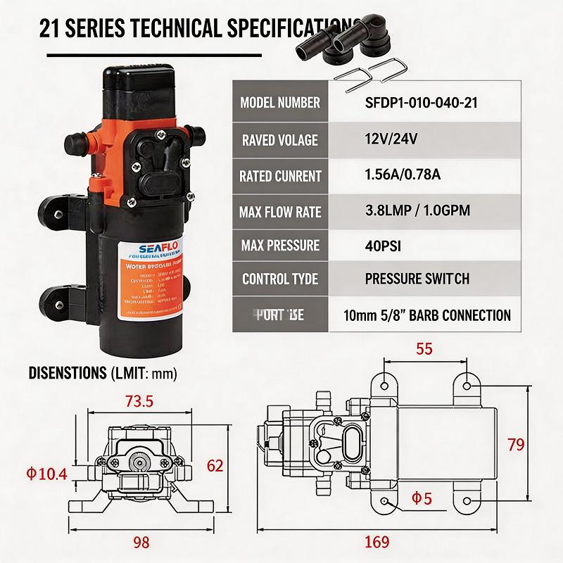 12V/24V Diaphragm Water Pump Self-Priming Auto Pressure Switch for RV Yacht Camping Boat Caravan Home Water Pressure Boost