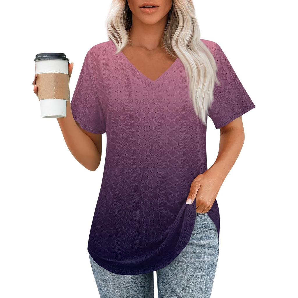 Женские футболки с V-образным вырезом и коротким рукавом, повседневные топы свободного кроя, базовые футболки с закругленным подолом