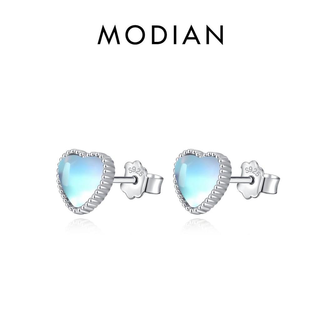 MODIAN Настоящее серебро 925 пробы, очаровательные сердечки, лунный камень, простые серьги-гвоздики для женщин, вечерние модные ювелирные изделия, подарки на день рождения