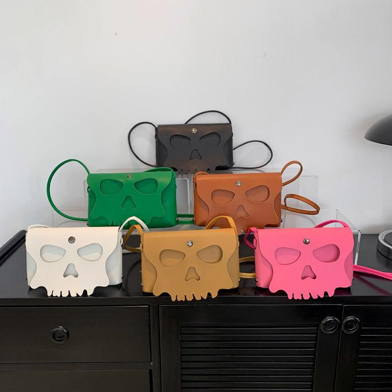 Halloween bag, niche, feminine diagonal cross small square bag, fashionable personality, skull mask, perforated shoulder bag