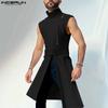 Men Mockneck Sleeveless Splits Long Tank Tops Casual Tunic T-shirts