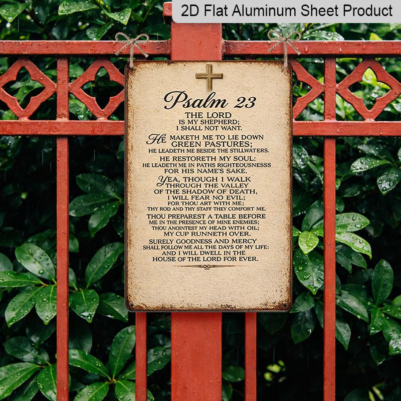 2D Flat 1pc Psalm 23: The Lord Is My Shepherd Aluminum Sign - Vintage Verse Wall Art with Hebrew Scripture, Religious Decor Suitable for Home