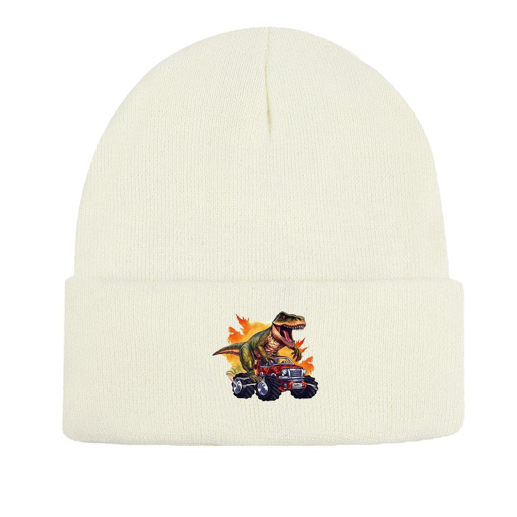 Dinosaur Monster Truck Warm Knit Hat Beanie, Animal Man Cap Elastic Lightweight Hip Hop Bobble Hat Knitted Cap Beanie