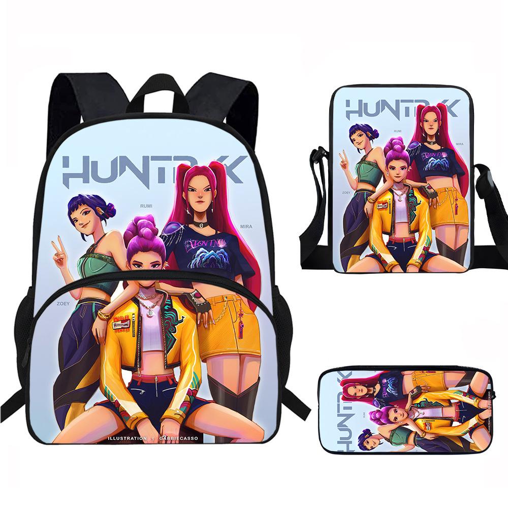 K-Pop Demon Hunters 3-Piece Student Backpack Set Anime-Themed Trendy Printed Backpack Set