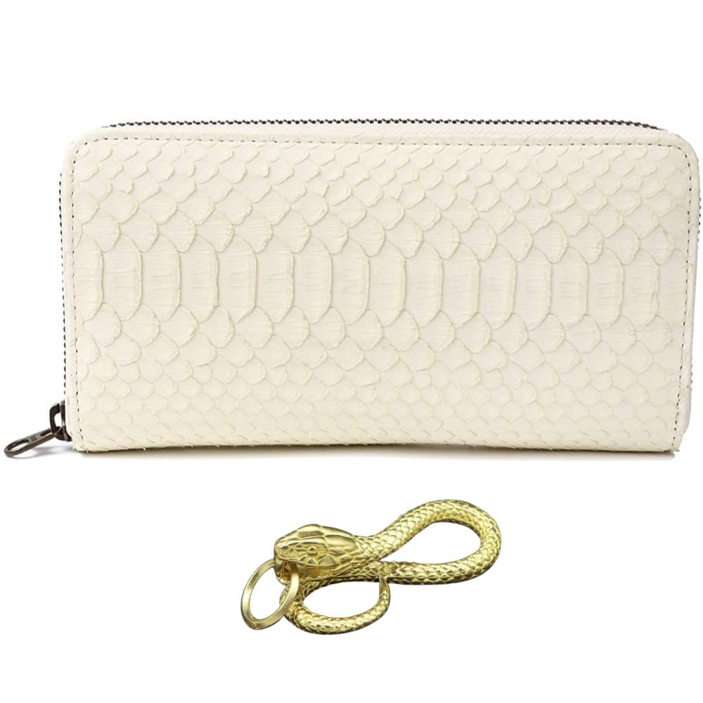[SakuraZen] White Snake Round Wallet, Snake Leather, Money Luck Wallet, White Python Leather Men's Wallet [Genuine Snake LeatherHandmade by Skilled