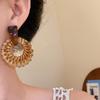 Wood Bohemian Drop Earrings Round Geometric Earrings Retro Rattan Weave Earrings  Party