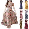 Women's Round Neck Short Sleeve Printed Chiffon Dress Pleated Dress Summer