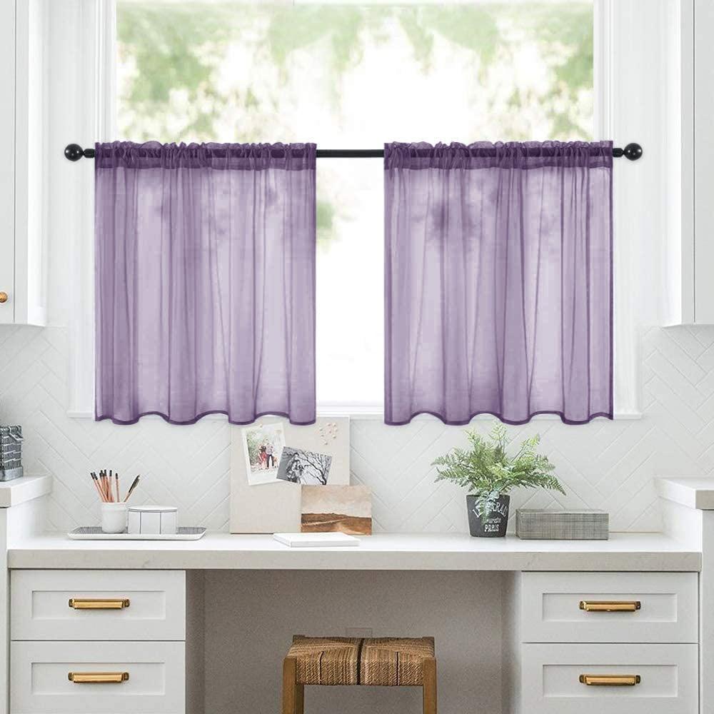 2pcs Sheer Kitchen Short Curtains Rod Pocket Room Divider Semi-Blackout Window Valances for Bathroom Bedroom Rideaux Chambre
