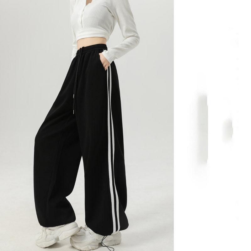 Женские полосатые шикарные прямые брюки Осень Весна Ретро Спортивные штаны с высокой талией Брюки с цветными блоками Женская повседневная уличная одежда