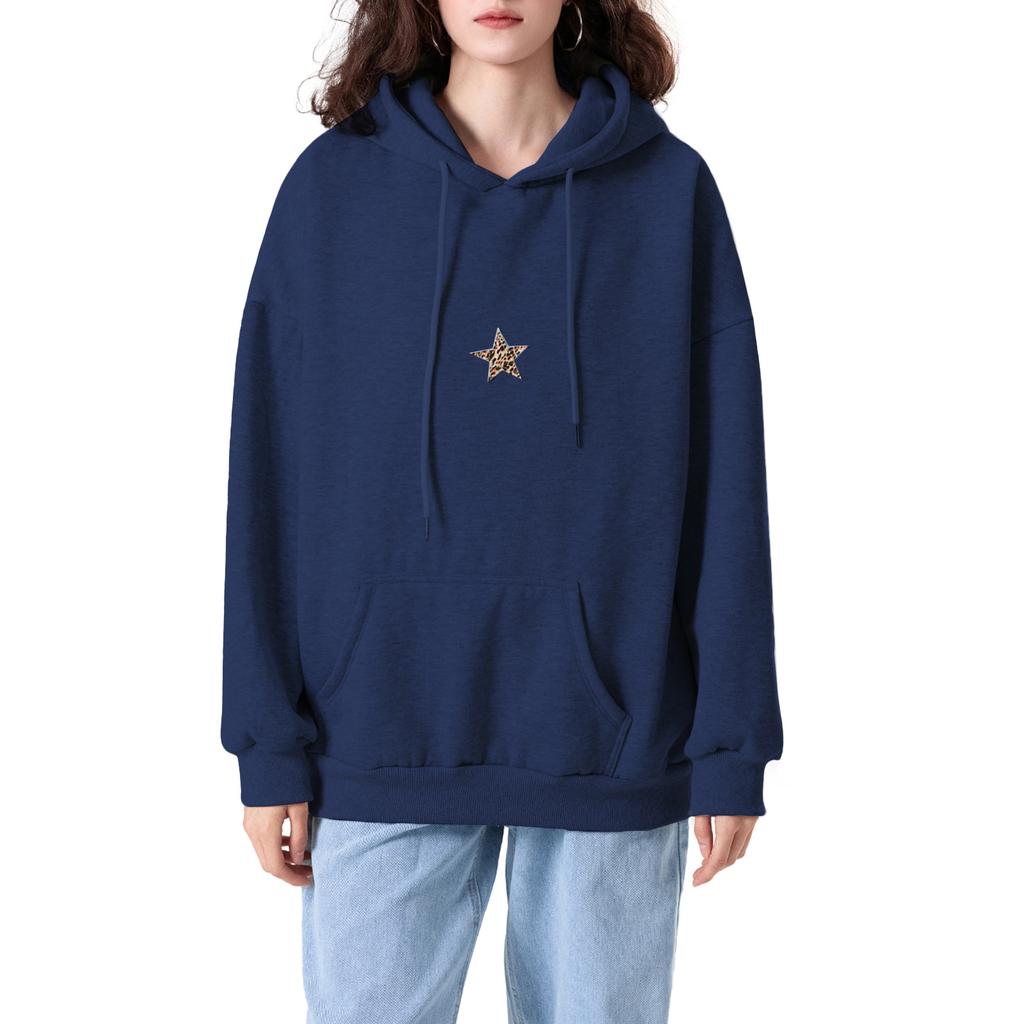 Женская толстовка с капюшоном, свободная, с длинными рукавами, принтом звезд, с передним карманом для уличной моды на осень-зиму