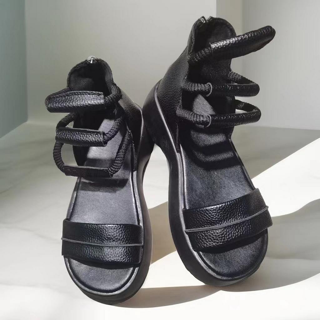 Модные высокие ботинки в стиле ретро для женщин, сандалии с открытым носком на платформе, мягкая кожаная молния сзади, пеньковая веревка, толстая подошва, сандалии