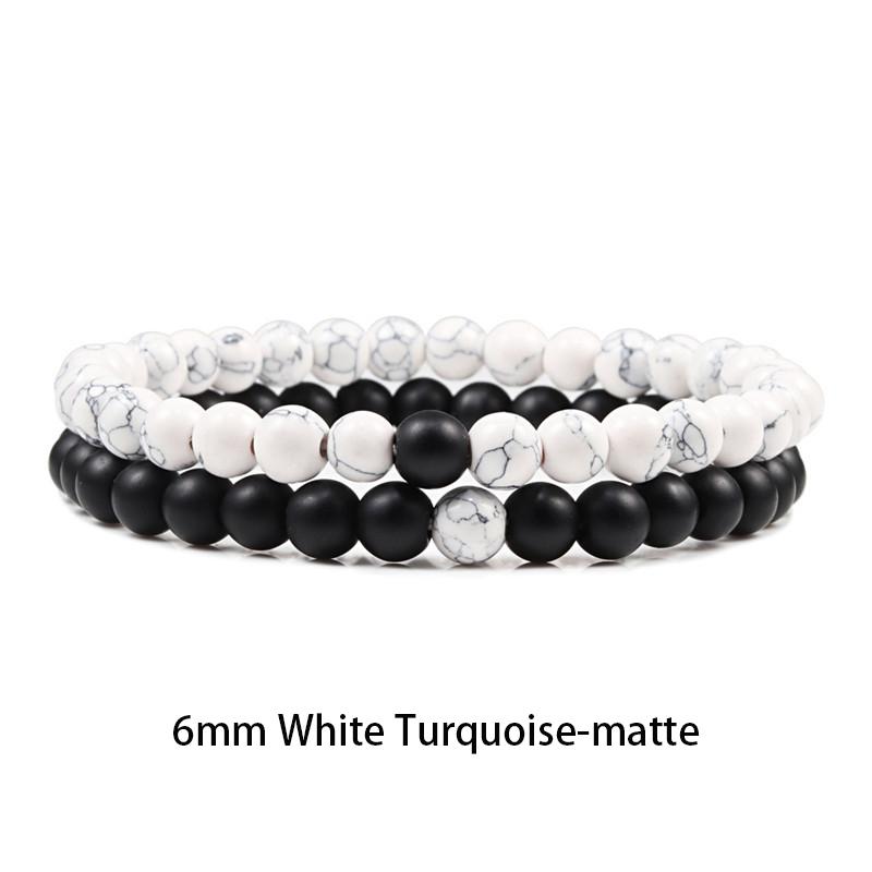Set Bracelet Couples Distance Black White Natural Lava Stone Tiger Eye Beaded Yoga Bracelets for Men Women Elastic Rope Jewelry