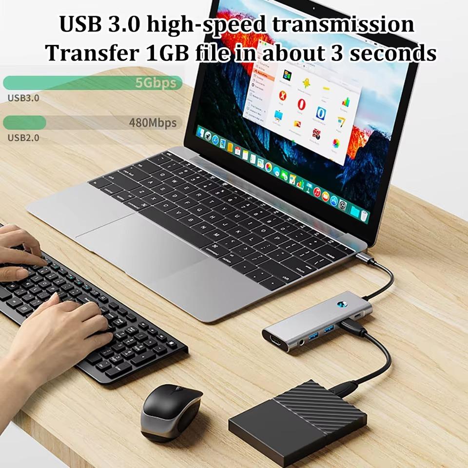 Док-станция 9 в 1 Type C USB C HUB с кнопкой выключения экрана USB 3.0 5 Гбит/с HUB 4K 60 Гц HDMI 100 Вт Быстрая зарядка для ноутбука MacBook PC