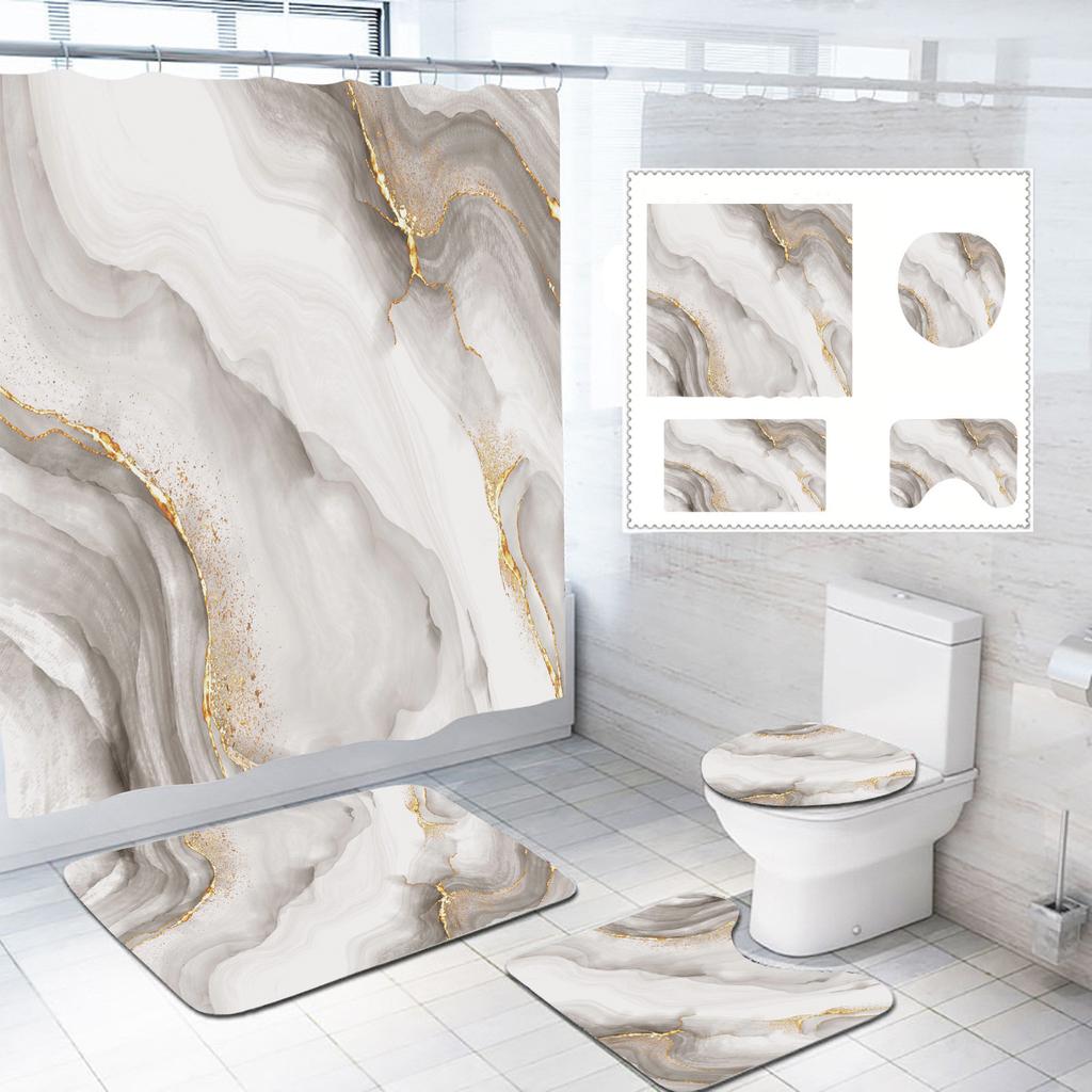 Набор из четырех предметов для ванной: шторка для душа, коврик для пола, набор из трех предметов: шторка-перегородка, коврик для пола