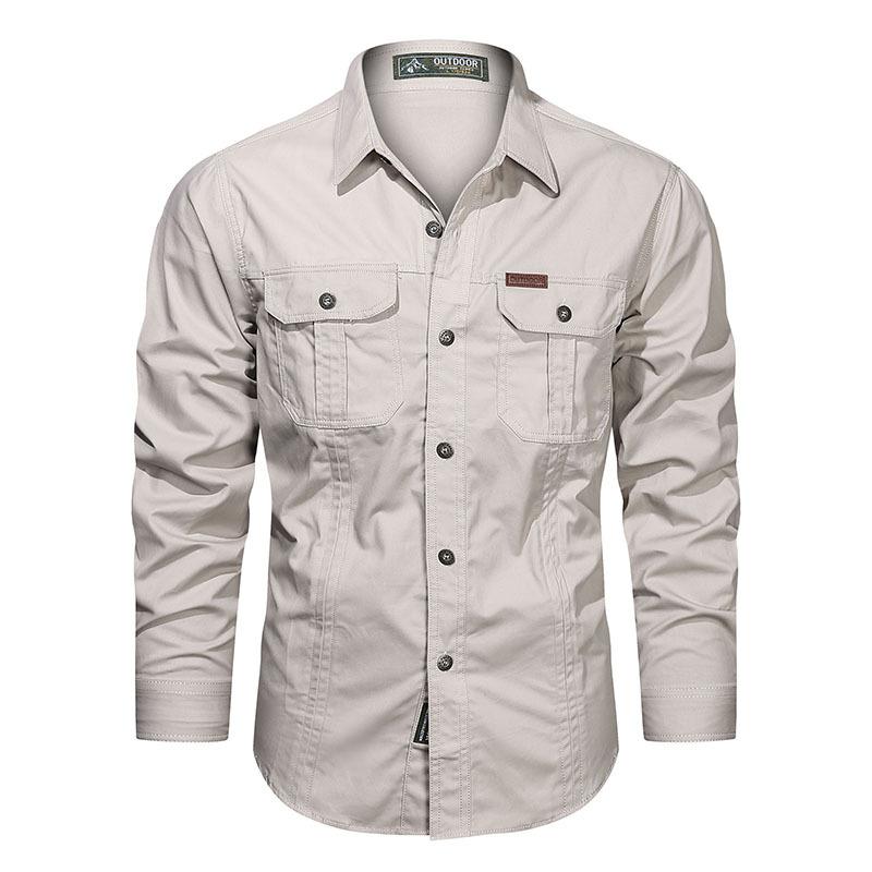 Men Plus Size Multi-pockets Tooling Shirts Military Outdoor Long-sleeved Shirts High Quality Male Cotton Casual Shirts