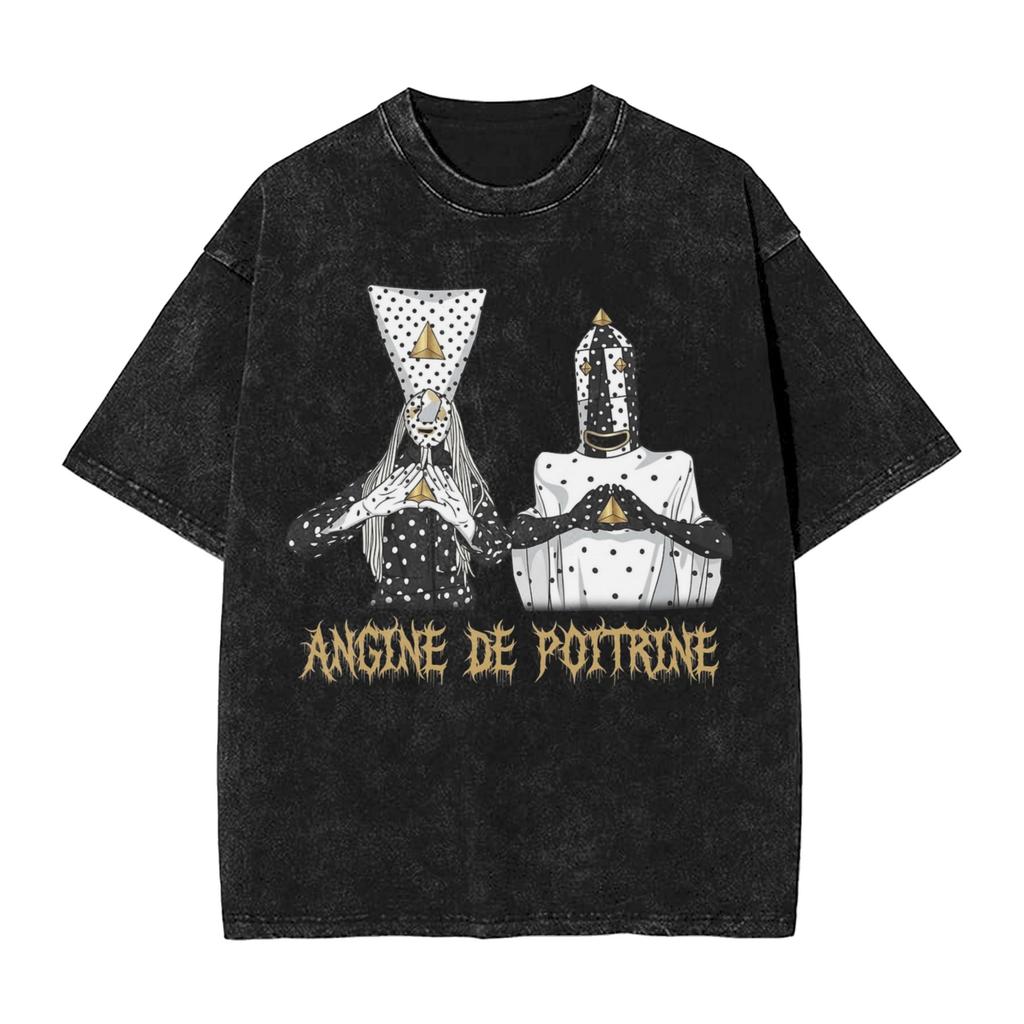 Washed T Shirt Angine de Poitrine Metal Band Hip Hop Vintage T-Shirt Oversize Streetwear Graphic Printed Tee Shirt for Men Women