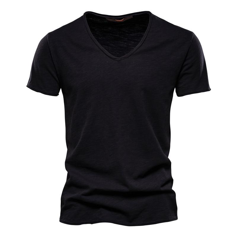Summer 100% Cotton Elasticity T Shirt Men Casual Soft Fitness Shirt Men T Shirt Tops Tee Shirts V-Neck Short Sleeve Tshirt Men
