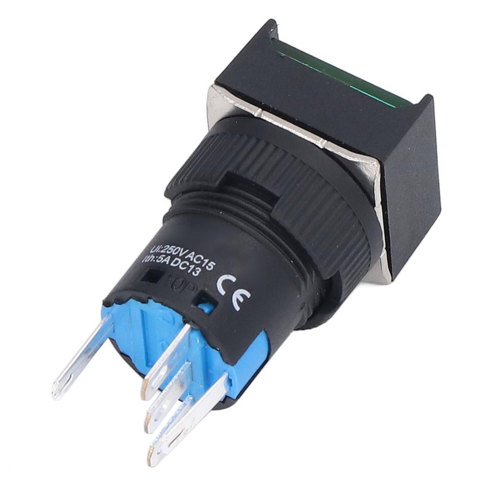25Pcs Push Button Switch Momentary Self Locking 16mm Square with Light Set Kit 12VGreen
