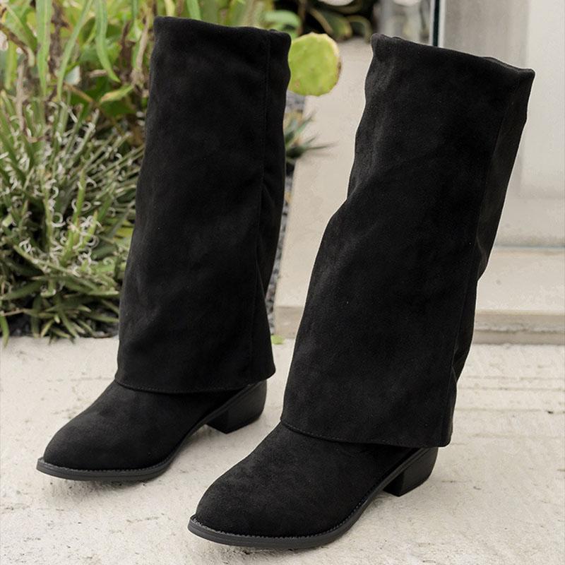 Fashion Comemore Women Fashion Mid-calf Boots Elegant Suede Solid Color Comfortable Shoes for Women Thick Heeled Female Knight Long Boot