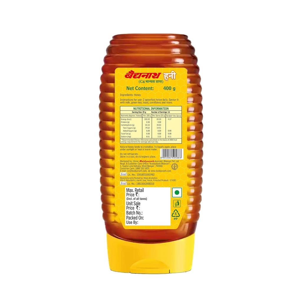 Baidyanath Squeeze Honey Natural Sweetener 400 Gm X Pack Of 2 | Pure Honey | Easy Squeeze Bottle | No Added Sugar | Boosts Immunity Naturally