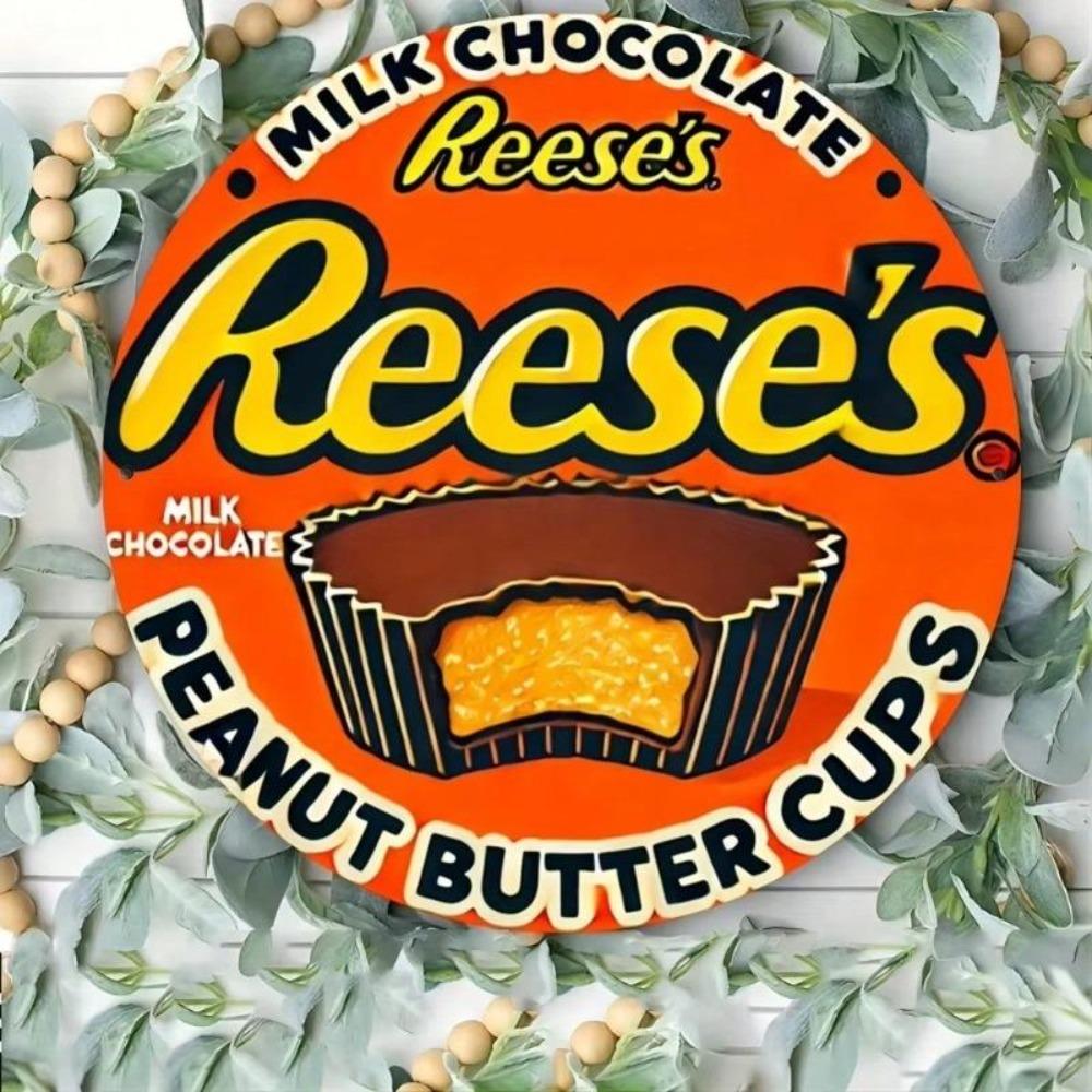 1 шт. Винтажная алюминиевая табличка Reese's Peanut Butter Cups Молочный Шоколад Ретро Настенное Искусство Декор 7,8x7,8 Дюйма Металлическая Жестяная