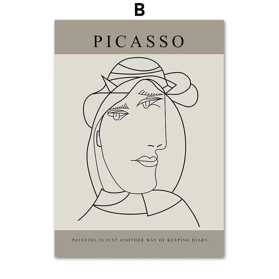 Абстрактная линия Женское лицо Птица Собака Пикассо Настенное искусство Фреска Холст Живопись Постеры и Принты Настенные картины для декора гостиной