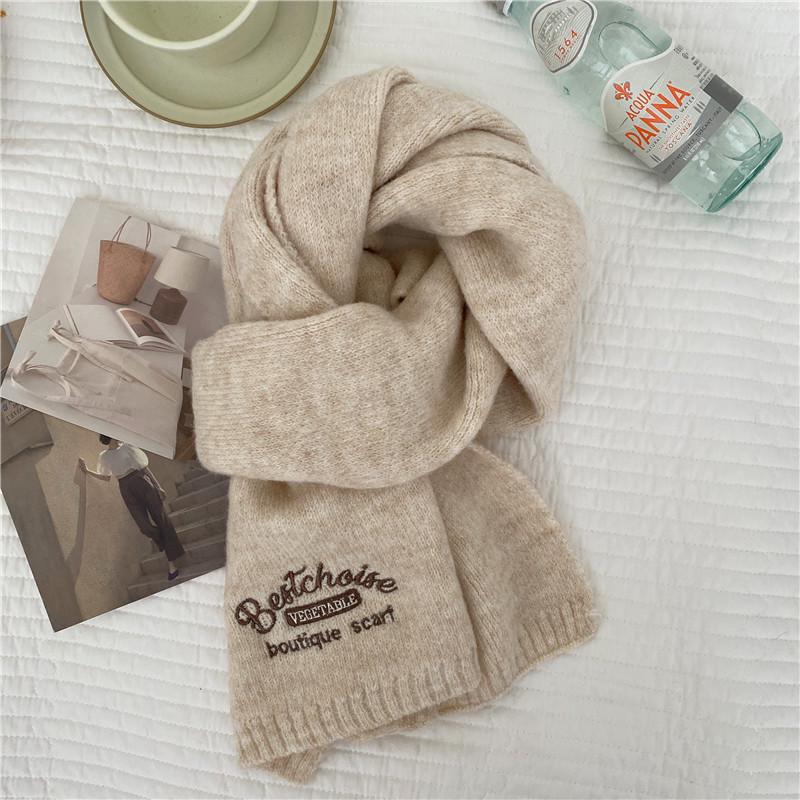 Korean-Style Green and Red Knit Scarf: Simple, Literary, Warm, Imitation Cashmere for Couples, Perfect for Autumn and Winter