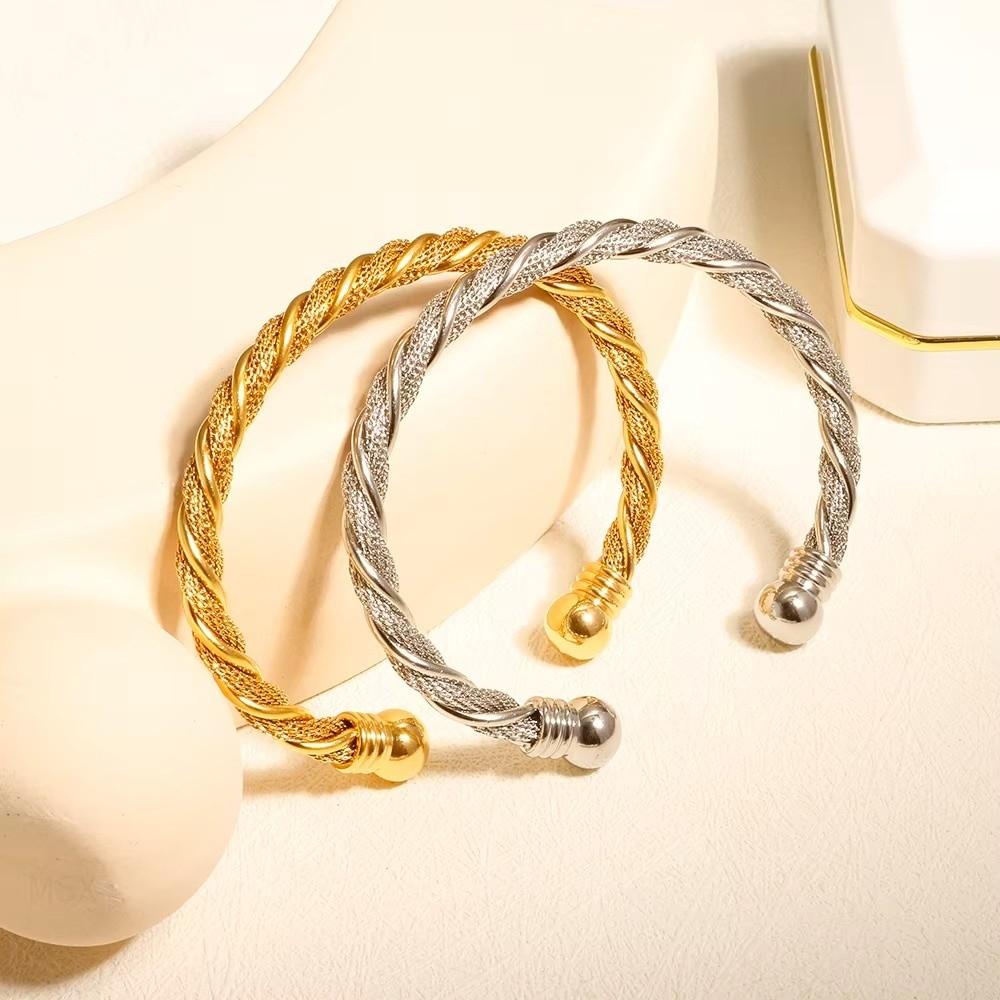 Twisted Wire Stainless Steel Bracelet Solid Color Cuff Bangle Minimalist Woven Bracelet Women