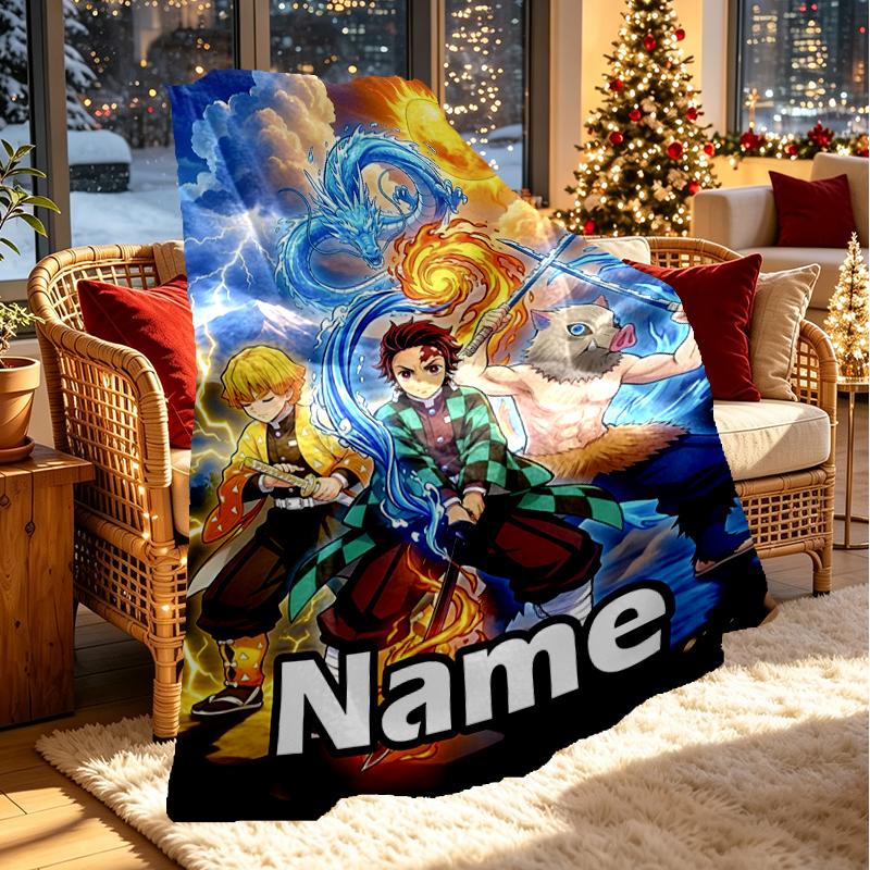 Custom Name Personalized Demon Slayer Print Blanket, Home Decor, Bedroom, Sofa, Camping, Couch, Gifts for Birthday Christmas