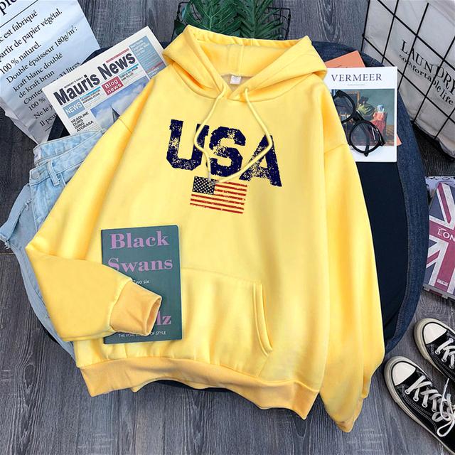 Usa Letters American Flag Stars And Stripes Mens Clothing Loose Crewneck Hoodie Autumn Pullover Hoodies Casual Pocket Sweatshirt