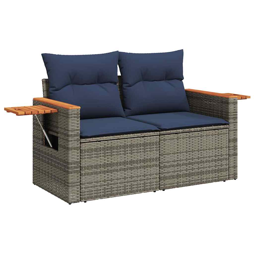 9 piece Garden Sofa Set with Cushions Gray Poly Rattan
