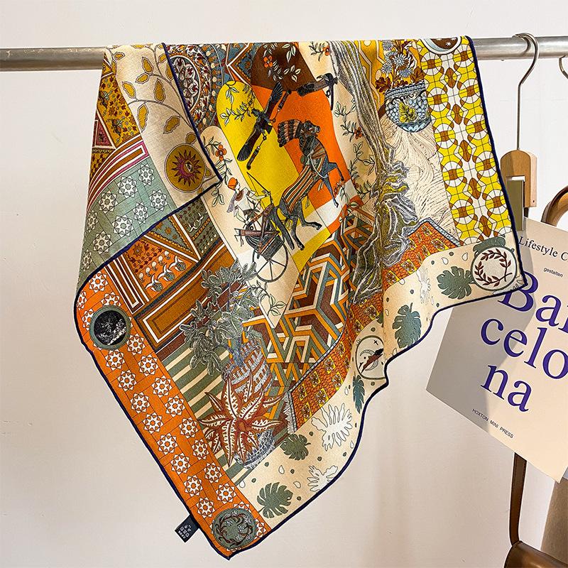 Spring, autumn and winter new high-end silk scarf women's fashion temperament printed shawl double-sided silk scarf