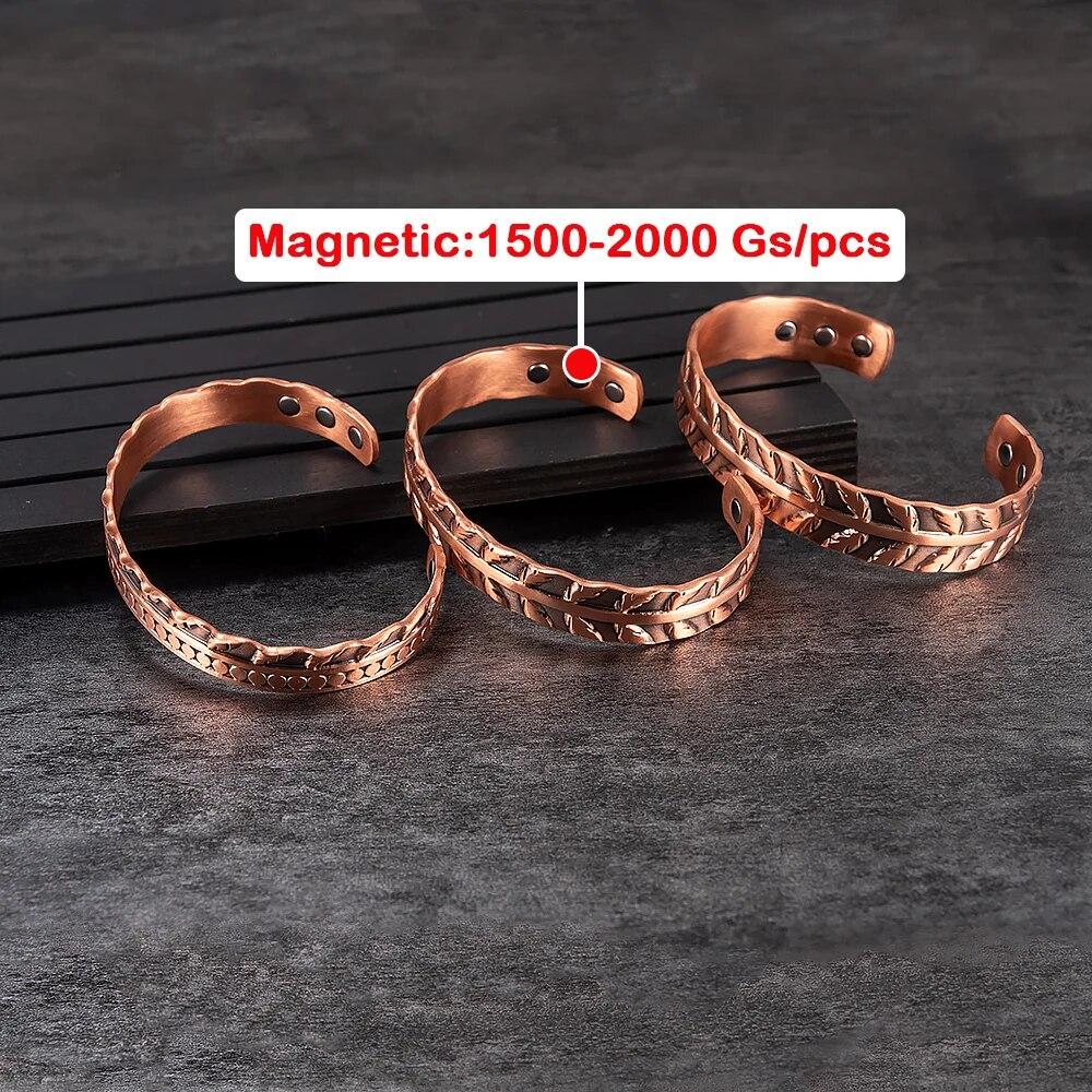 Ikuinen браслеты из чистой меди магнитотерапия лист регулируемые браслеты-манжеты с высоким магнитом винтажные ювелирные изделия изменяемого размера