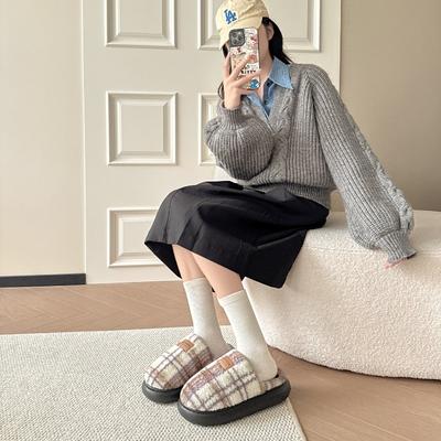 Хлопковые тапочки мужские и женские зимние новые домашние комнатные с толстой подошвой теплые повседневные нескользящие бытовые шерстяные тапочки