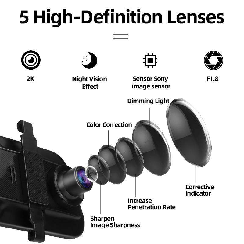 E-ACE 2,5K 3-камерный объектив, автомобильный видеорегистратор, видеорегистратор, 9,66 дюйма, автоматическое зеркало, 1080P, камера заднего вида, GPS, WIFI, ночное видение, черный ящик