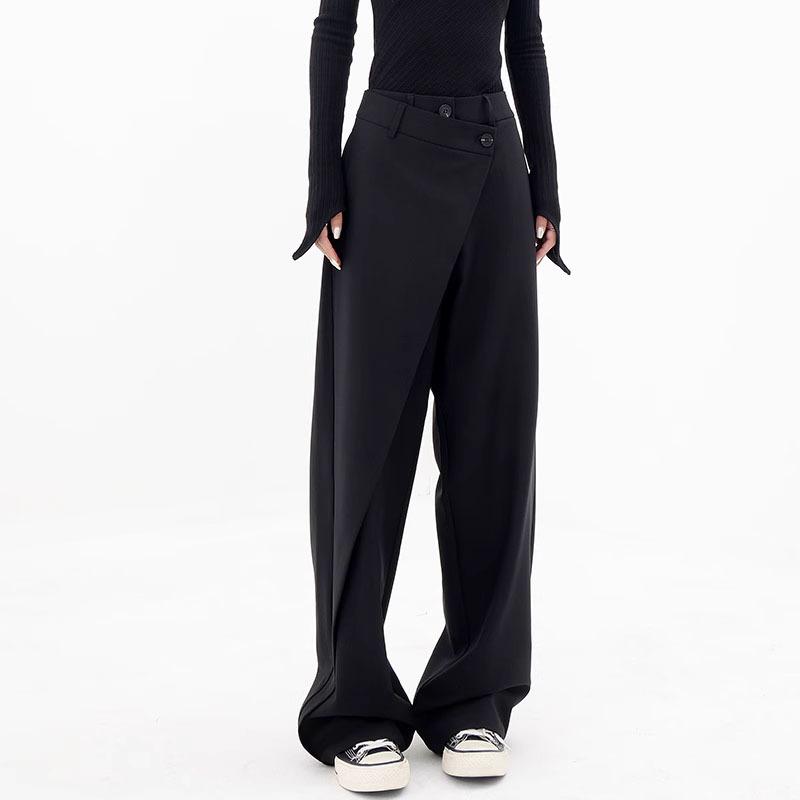 Элегантный винтажный костюм, брюки, женские черные корейские свободные классические брюки «старые деньги» в стиле пэчворк, офисные женские туфли Палаццо
