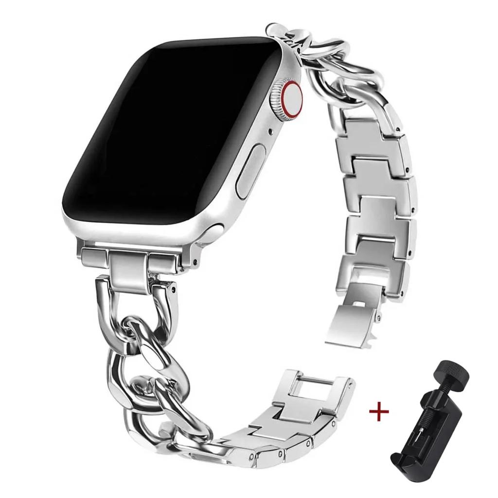 Cuban Link strap for Apple watch Band 40mm 41 38 44 49 45 42 46mm Stainless steel metal bracelet iWatch series ultra 10 9 8 7 6